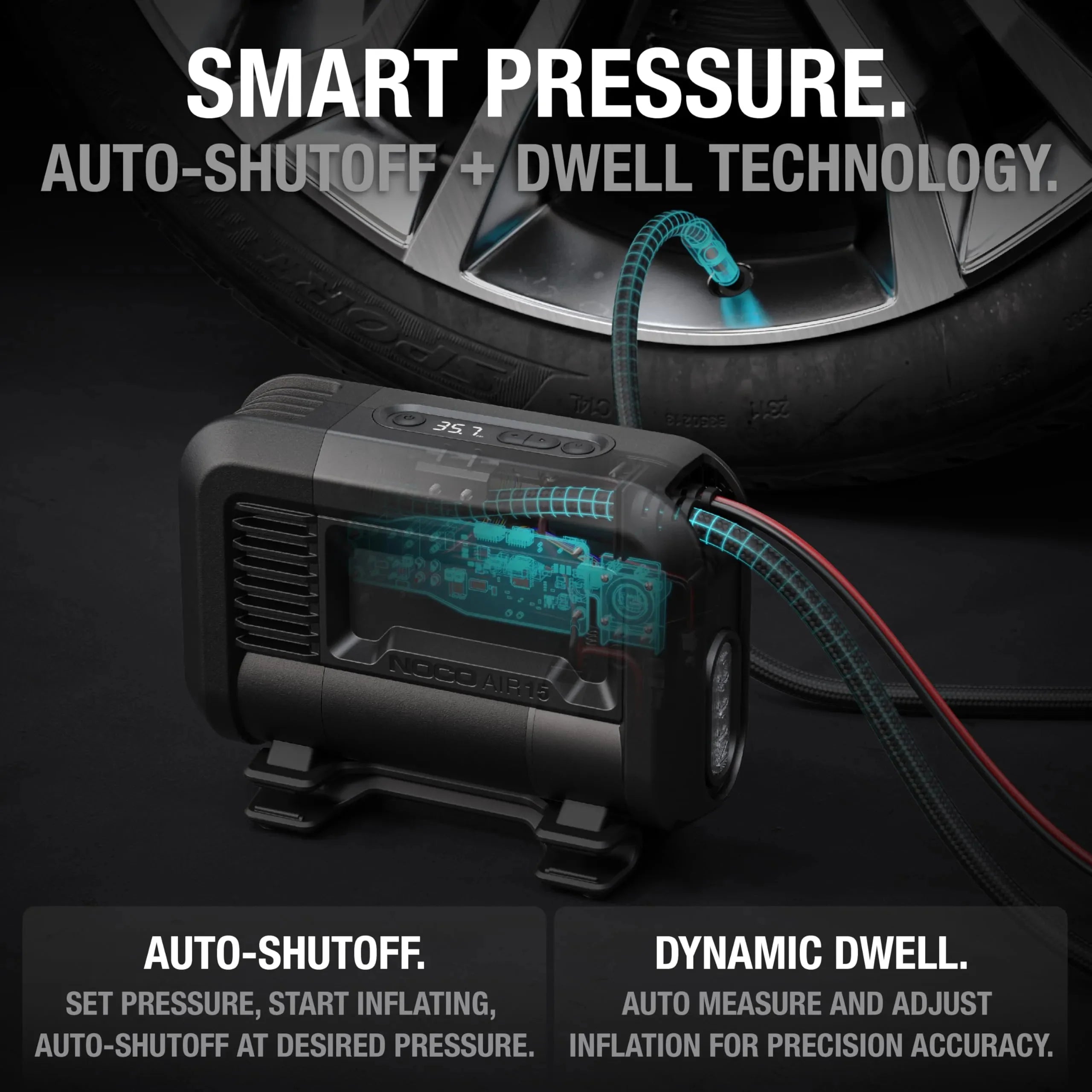 UltraFast 15A Tire Inflator, 12V Portable Air Compressor Pump, Rated at 80 PSI, Inflates Tires from 0-40 PSI in 2.9 Minutes with a Digital Gauge, Smart Pressure and Auto-Shutoff