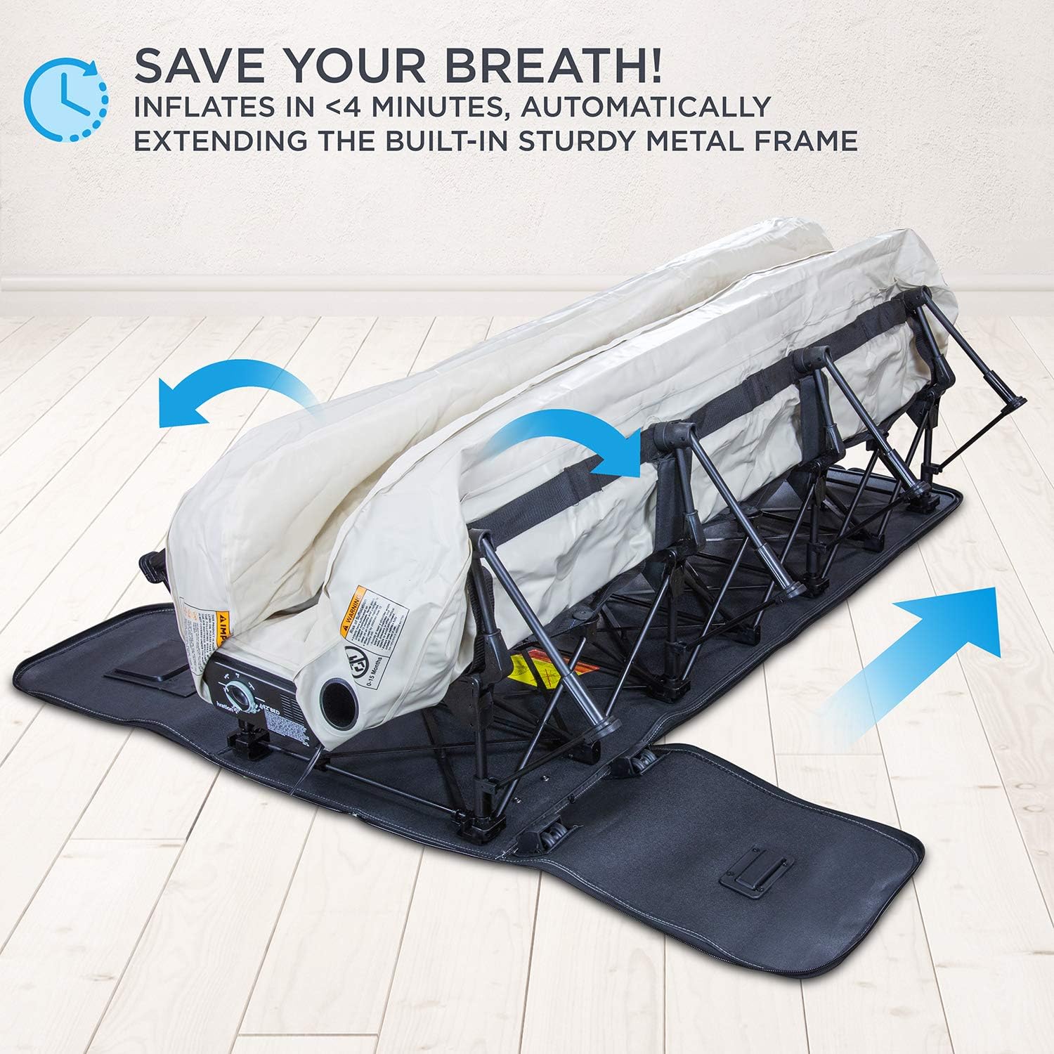 EZ-Bed (King) Air Mattress with Frame & Rolling Case, Self Inflatable, Blow Up Bed Auto Shut-Off, Comfortable Surface AirBed, Best for Guest, Travel, Vacation, Camping
