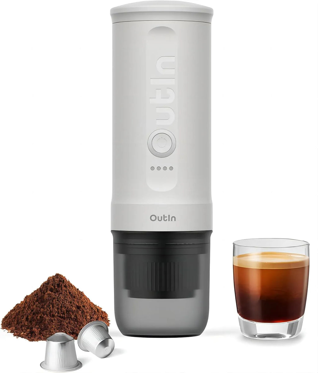 Nano Portable Electric Espresso Machine, Travel Coffee Maker for Camping, Car Coffee Maker Self-Heating with USB-C, With Ground Coffee & NS Capsule for RV, Hiking, Office