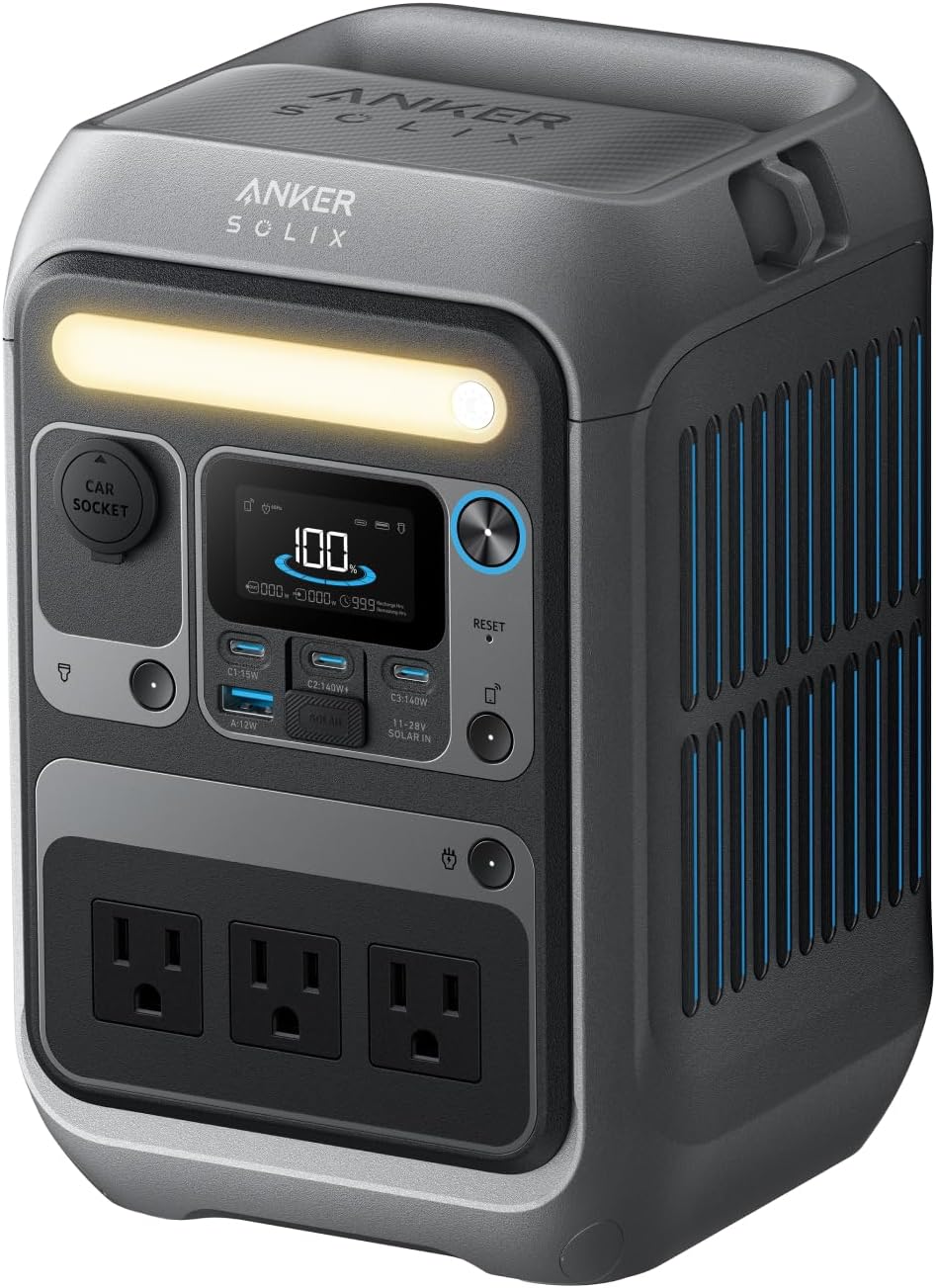 Solar Generator SOLIX C300 with 60W Solar Panel, 288Wh Portable Power Station, 300W (600W Surge), LiFePO4 Battery, 140W Two-Way Fast Charging, for Outdoor Camping, Traveling, and Emergencies