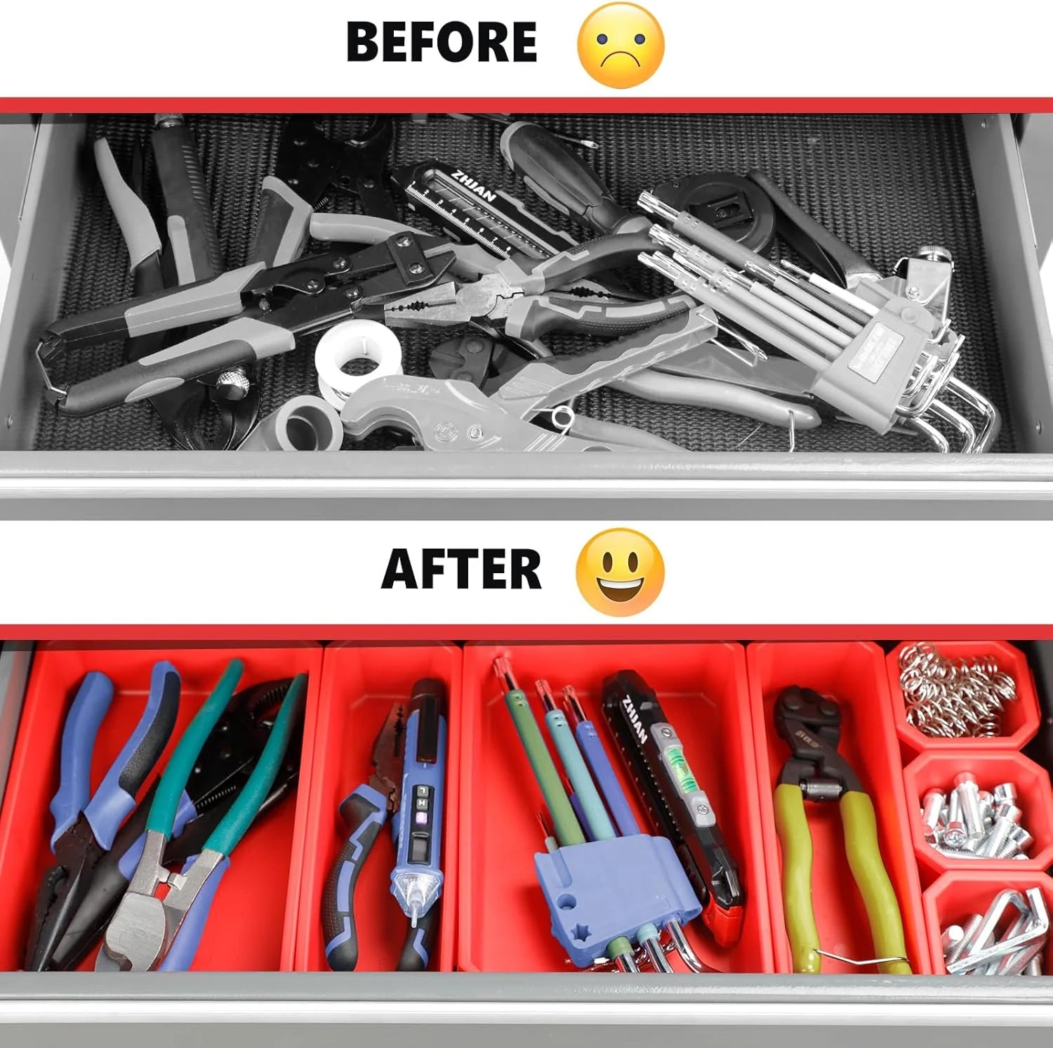 Tool Chest 8-Drawer | 42'' Large Rolling Tool Chest with Wheels | Detachable Top Metal Tool Box | Garage Storage Cabinet for Repair Room,Warehouse | Rolling Tool Box with Hooks,Liners,Tray Divider