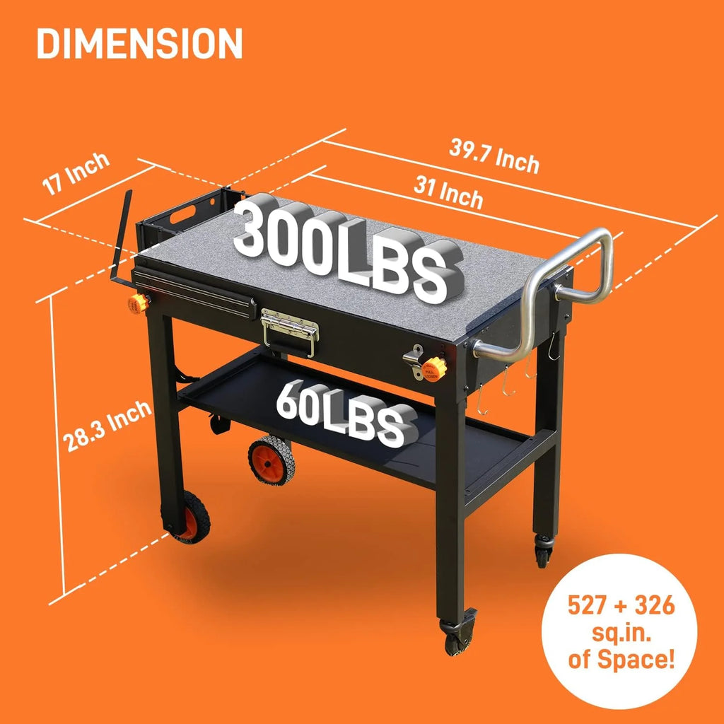 Portable Outdoor Grill Table, Folding Grill Cart Solid and Sturdy, Blackstone Griddle Stand Large Space, Blackstone Table with Paper Towel Holder, Grill Stand for Blackstone Griddle, Ninja Grills etc