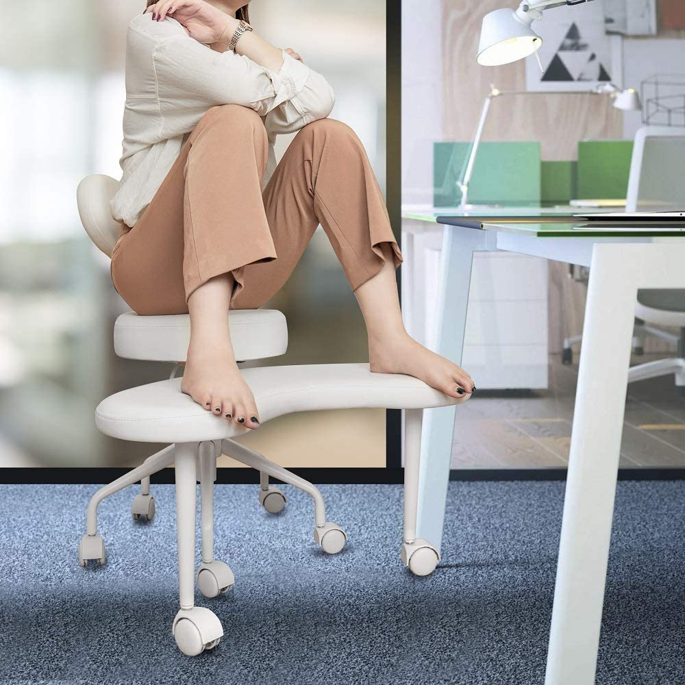 Meditation Chair, Home Office Desk Chair, Cross Legged Chair with Lumbar Support and Adjustable Stool